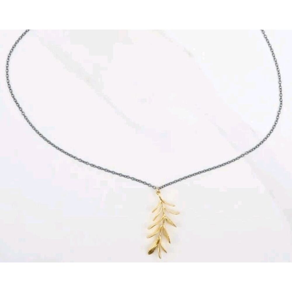 Nicole Leigh Layla Gold Plated Rosemary Pendant Necklace Long Sterling Leaf 34"